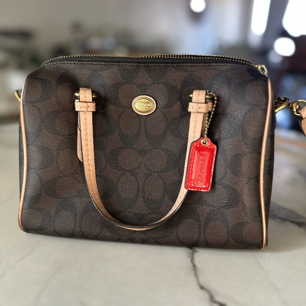 Coach Brown and Tan Signature Handbag